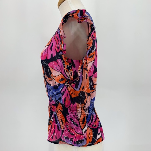 Tommy Hilfiger NWT Leaf Print Flutter Sleeve Smock Waist Blouse, XS - Picture 6 of 16